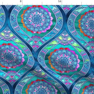 Boho Fabric - Radiant Bohemian Color Play Rainbow Floral Mandala Festival Large Ogee By Micklyn - Cotton Fabric By The Yard With Spoonflower