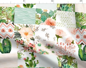 Boho Western Fabric - 21" Boho Western Floral Cheater Quilt By Shopcabin- Bohemian Floral Nursery Cotton Fabric By The Yard With Spoonflower