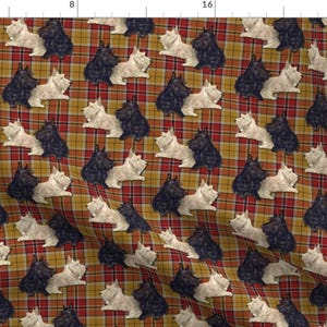 Scottish Terrier Fabric - Bertie And Willie Scotties On Plaid By Eclectic House - Scottish Terrier Fabric With Spoonflower