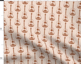 Brown Guitars Musical Fabric - Copper Guitars By Thinlinetextiles - Guitars Instruments Brown Cotton Fabric By The Yard With Spoonflower