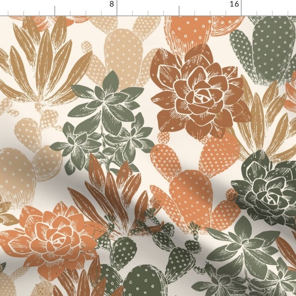 Terra Cotta Cactus Fabric - Neutral Succulent By Adehoidar - Earth Tone Southwestern Bohemian Cotton Fabric By The Yard With Spoonflower