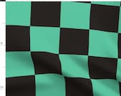 Check Fabric - Geo Squares By Tiffanygordoncosplay - Teal Blue Black Geometric Checkers Chess Cotton Fabric By The Yard With Spoonflower