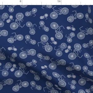 Bikes Fabric - Blue Bicycles By Annaboo - Bike Bicycle Cycle Navy Blue Cotton Fabric By The Yard With Spoonflower