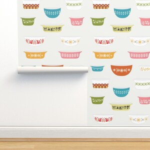 Retro Wallpaper - Vintage Dishes by calobeedoodles - Kitchen Dishes Cooking Baking Mcm Removable Peel and Stick Wallpaper by Spoonflower image 5