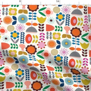 Abstract Floral Fabric - Mod Scandinavian Garden By Katerhees - Nursery Floral Spring Ditsy Cotton Fabric By The Yard With Spoonflower
