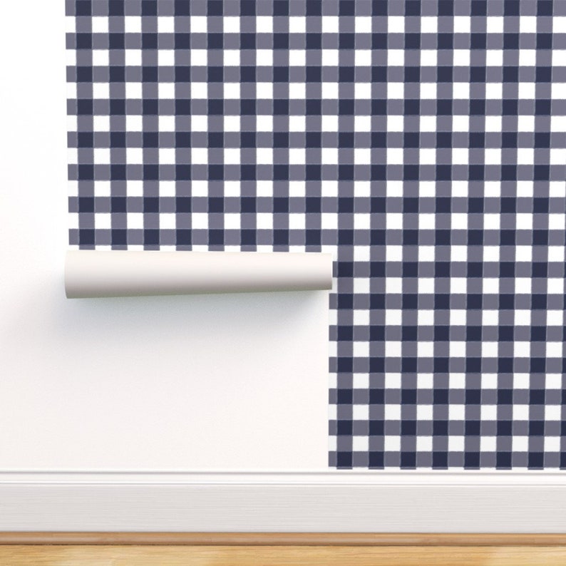 Navy Gingham Wallpaper Small Navy Gingham By Sugarfresh Etsy