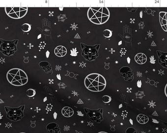 Pagan Fabric - It's Witchcraft Evovled By Mischievousdesign - Pagan Wiccan Black and White Cotton Fabric By The Yard With Spoonflower