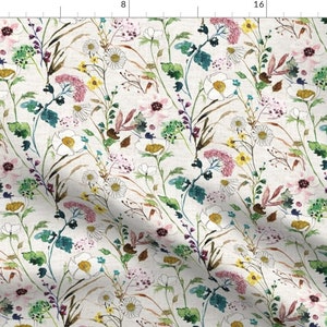 Vintage Floral Garden Fabric Verdure Wildflowers Oatmeal Med By Nouveau Bohemian Vintage Cotton Fabric By The Yard With Spoonflower image 1