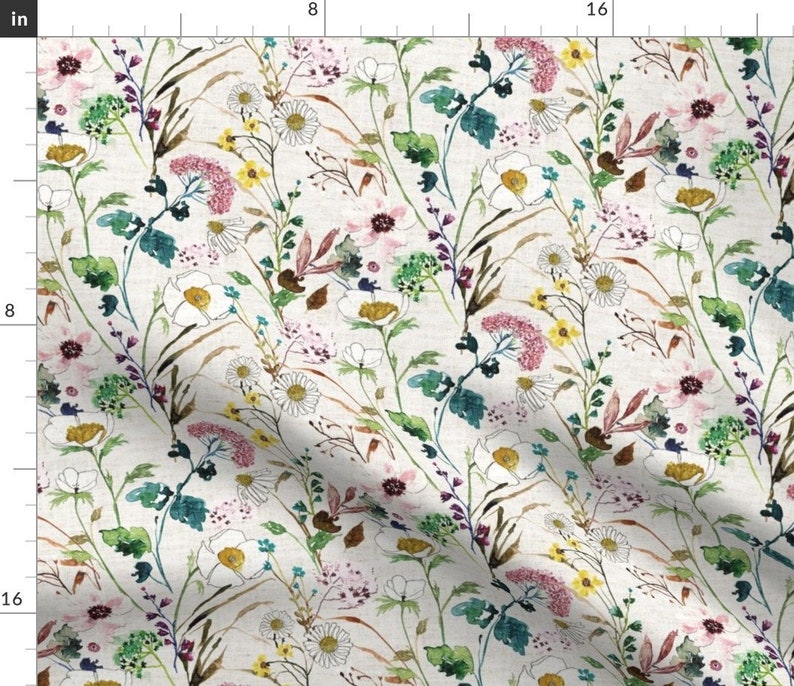 Vintage Floral Garden Fabric Verdure Wildflowers Oatmeal Med By Nouveau Bohemian Vintage Cotton Fabric By The Yard With Spoonflower image 1