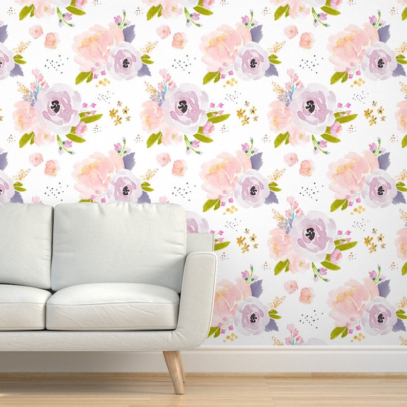 Watercolor Floral Wallpaper Peachy Plum C by Indybloomdesign - Etsy