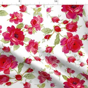 Red Floral Fabric - Christina On White By Lilyoake - Cottage Chic Vintage Red Florals Cotton Fabric By The Yard With Spoonflower