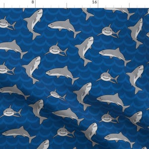 Sharks Fabric - Cartoons Sharks By Mariao - Shark Ocean Sea Animal Nautical Fish Nursery Cotton Fabric By The Yard With Spoonflower