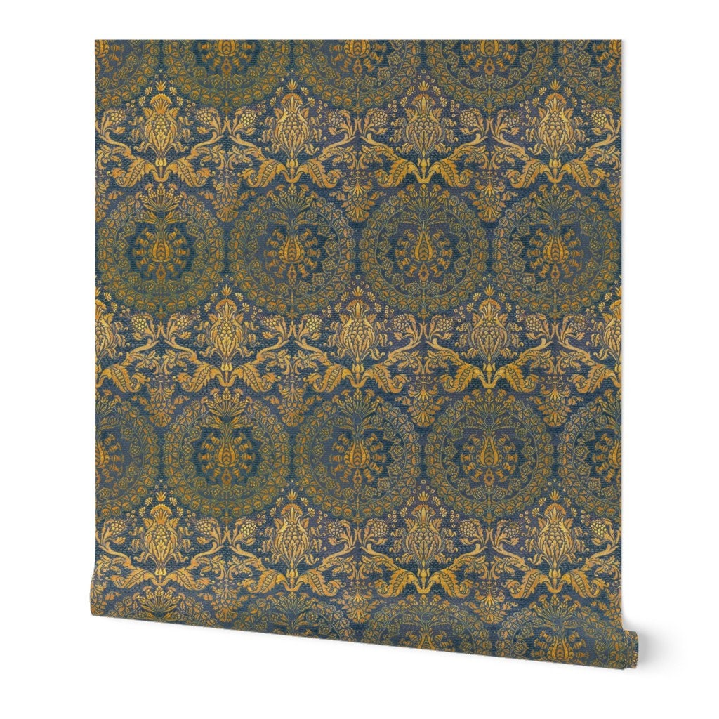 Damask Wallpaper Mediterranean Blue by Peacoquettedesigns - Etsy