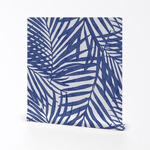 Tropical Leaves Wallpaper -Cobalt Watercolor Fronds By Danika Herrick - Custom Printed Removable Self Adhesive Wallpaper Roll by Spoonflower