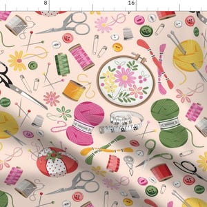 Crafts Fabric - Happiness Is Handmade by emma_heeson_design - Knitting Yarn Sewing Crochet Embroidery Pink Fabric by the Yard by Spoonflower