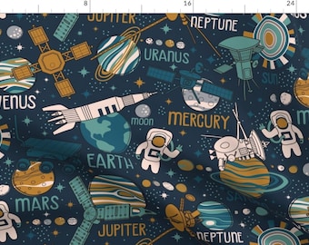Space Fabric - Solar System Space Race // Large By Nanshizzle - Space Planets Galaxy Universe Cotton Fabric By The Yard With Spoonflower