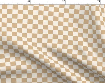 Neutral Tan Checks Fabric - Retro Checkerboard by carrie_cantwell - Patchwork Checkerboard Retro Boho Fabric by the Yard by Spoonflower