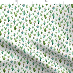 Cactus Fabric - Tiny Watercolor Cactus Garden By Gingerlous - Green White Succulent Desert Plants Cotton Fabric By The Yard With Spoonflower