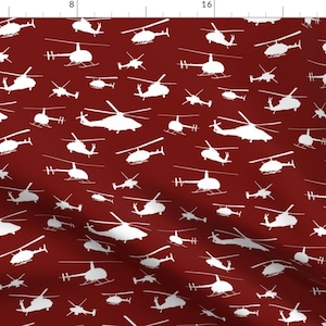 Helicopter Fabric - Helicopter Silhouettes - Red By Thin Line Textiles - Helicopter Chopper Pilot Cotton Fabric By The Yard With Spoonflower
