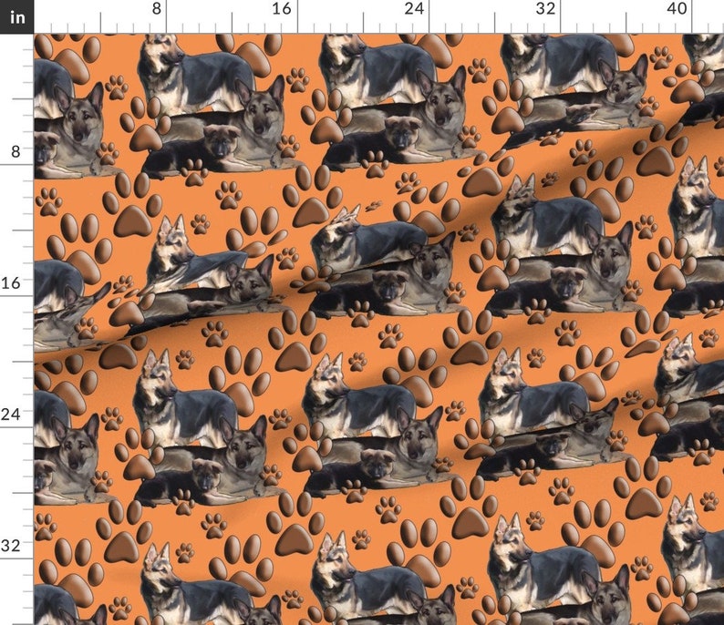 Orange German Shepherd Fabric German Shepherds On A Coral Backround By Dogdaze Orange Dog Cotton Fabric By The Yard With Spoonflower image 3