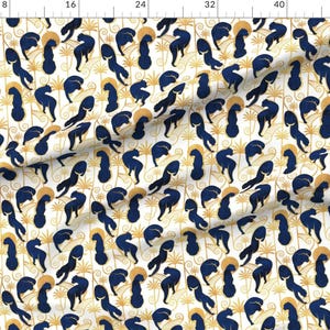 Panthers Sunshine Silouhette Fabric - Deco Panthers Garden // Normal Scale // White Background Navy And Gold Big Cats By Selmacardoso imagen 2