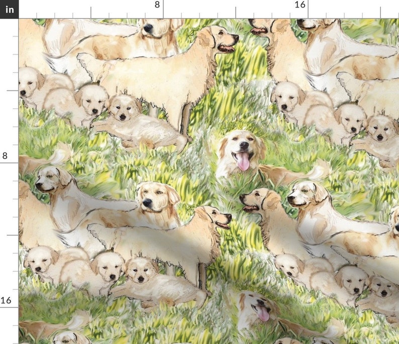 Golden Retriever Fabric Golden Retrievers in the Grass Etsy