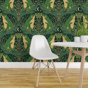 Papel pintado autoadhesivo Art Nouveau para jardín - Rana verde - Decoración de pared removible - Ranas Art Nouveau grandes de jillian_nichole_illustration