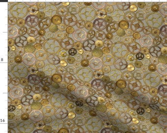 Steampunk Fabric - Brass Gears On Silver Victorian Vintage Geek Cosplay Costume By Joyfulrose - Cotton Fabric By The Yard With Spoonflower