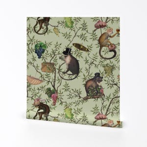 Entfernbare Tapete - Chinoiserie Viktorianische Tiere - Rokoko - Wanddekoration - Affen Gartenparty by utart