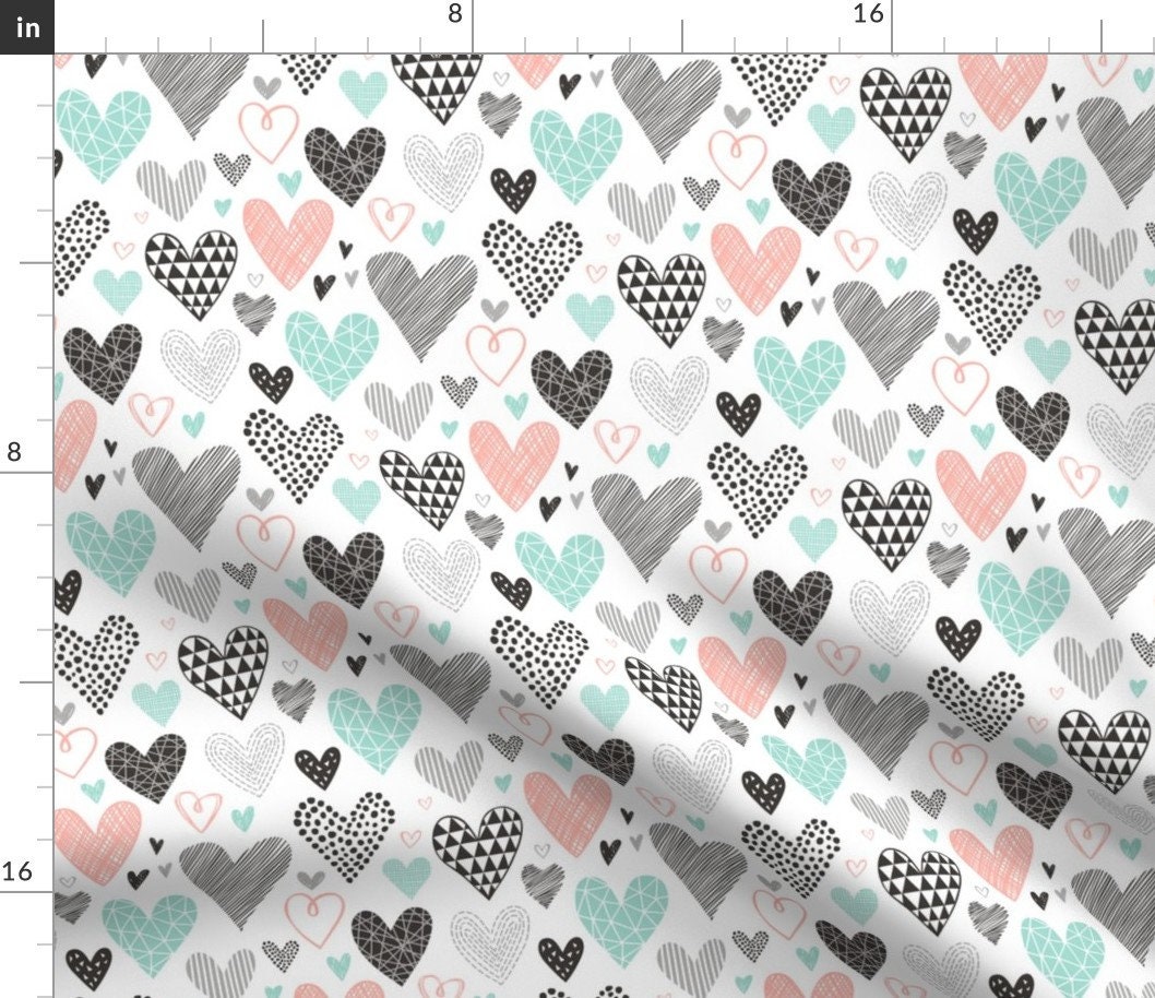 Heart Fabric Hearts Geometrical Love Valentine Blackwhite Etsy