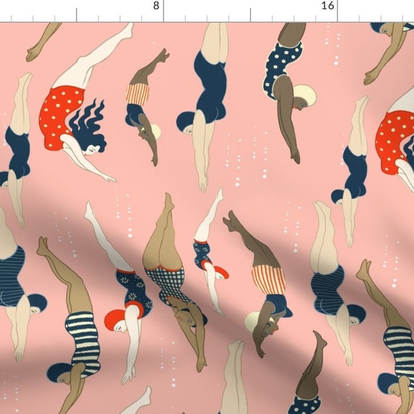 Vintage Ladies Fabric - Lady Divers By Cecilia Granata - Vintage Ladies Cotton Fabric By The Yard With Spoonflower