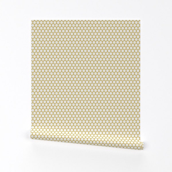 Honeycomb Wallpaper - White Golden Honeycomb By Mrshervi - Honeycomb Custom Printed Removable Self Adhesive Wallpaper Roll by Spoonflower