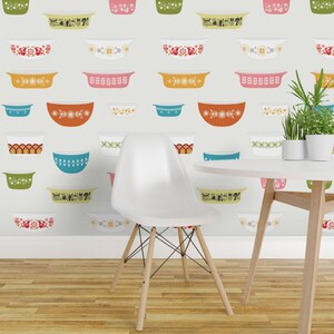 Retro Wallpaper - Vintage Dishes by calobeedoodles - Kitchen Dishes Cooking Baking Mcm Removable Peel and Stick Wallpaper by Spoonflower image 4