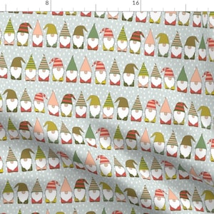 Gnomes Fabric - Christmas Gnomes By Heartsandsharts - Christmas Gnomes Elf Dots Gray Green Cotton Fabric By The Yard With Spoonflower