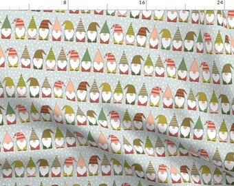 Gnomes Fabric - Christmas Gnomes By Heartsandsharts - Christmas Gnomes Elf Dots Gray Green Cotton Fabric By The Yard With Spoonflower