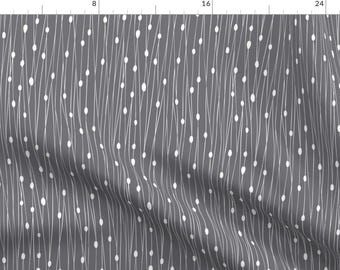 String Light Fabric - Entangled Geometric Lines Grey By Heatherdutton - Abstract Stripes Dots Cotton Fabric By The Yard With Spoonflower