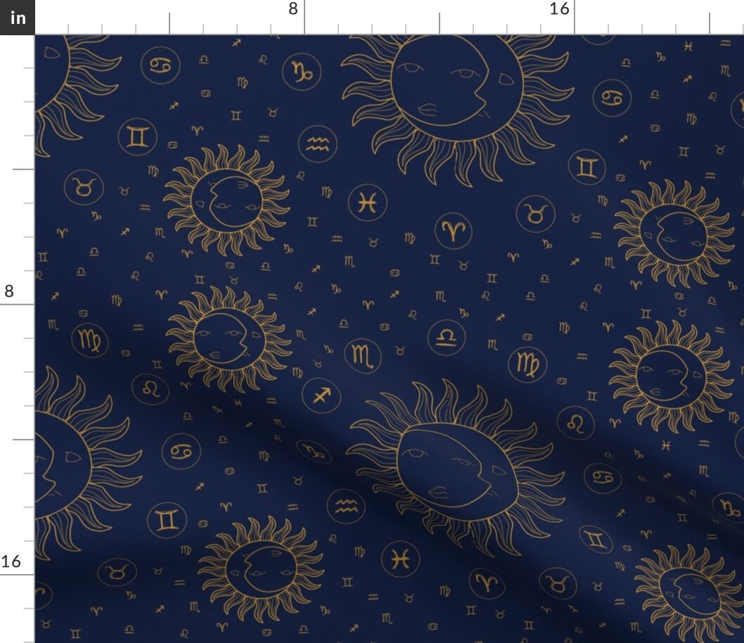 Celestial Fabric Celestial Zodiac Symbols By Etsy