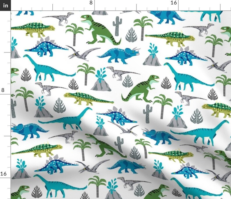 Green and Blue Dinosaur Fabric Dino Coordinate Dinosaur Etsy