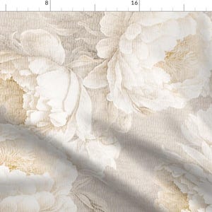 Boho Fabric - Peonies On Beige Large by digitalarsiart -  Cottagecore Peony Floral Neutral Flowers Fabric by the Yard by Spoonflower