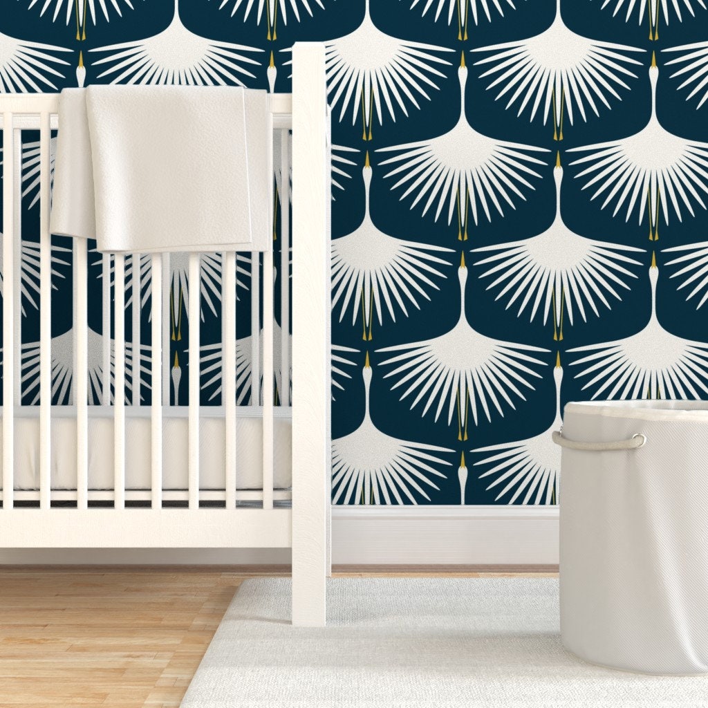 Art Deco Wallpaper Art Deco Swan by Katerhees Dark Blue Etsy — free download