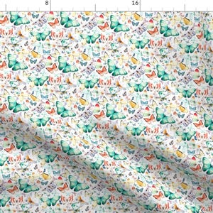 Watercolor Butterfly Fabric - 4&quot; Butterfly Dreams By Shopcabin - Butterflies Whimsical Baby Girl Cotton Fabric By The Yard With Spoonflower
