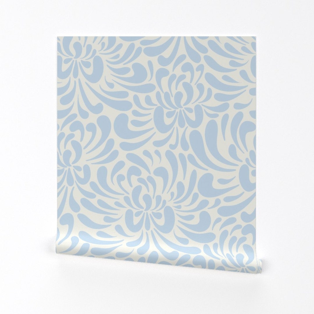 Floral Wallpaper Abstract Chrysanthemum Light Blue by Vivdesign Custom Printed Removable Self