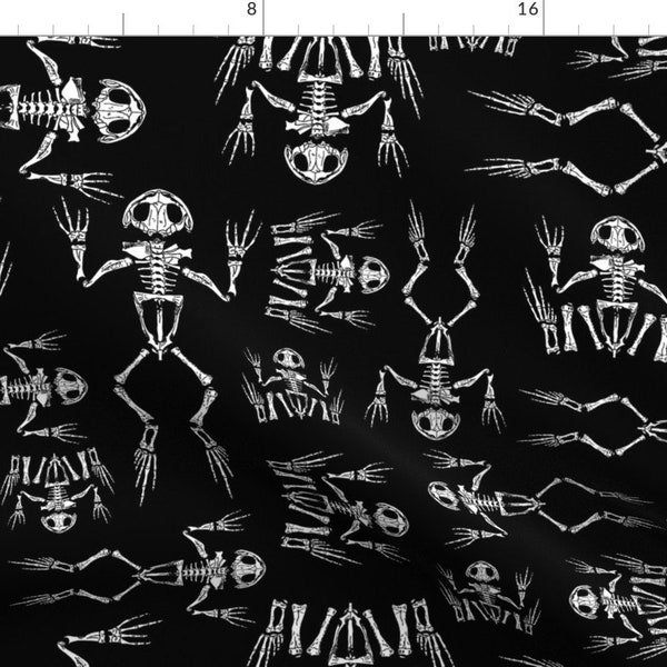 Spooky Fabric - Frog Skeleton Black By B0rwear - Animal Cotton Fabric By The Yard With Spoonflower