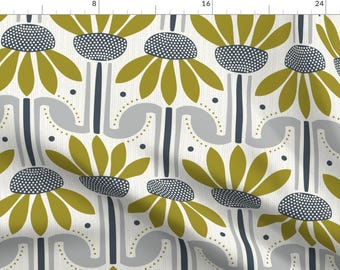 Mid Century Modern Fabric - Coneflower Power by heatherdutton - Retro 1960s Floral Atomic Era Large Scale  Fabric by the Yard by Spoonflower