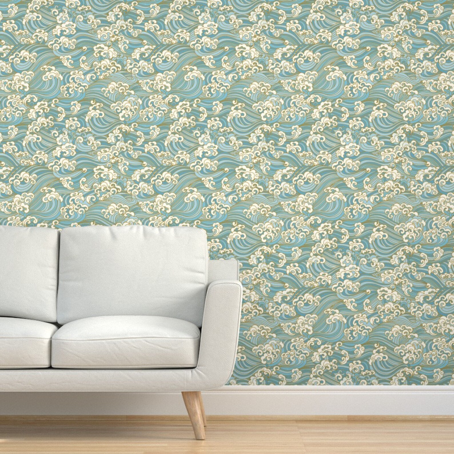 Hawaii Wallpaper Waves by Honoluludesigns Blue Cream Ocean - Etsy