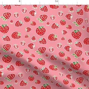 Strawberries On Pink Fabric - Strawberries On Soft Pink By Benjiloudesigns - Strawberries Fruit Cotton Fabric By The Yard With Spoonflower
