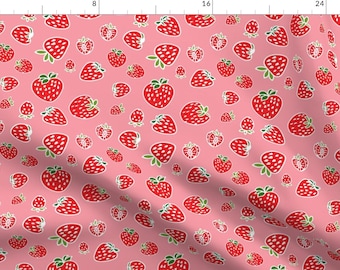 Strawberries On Pink Fabric - Strawberries On Soft Pink By Benjiloudesigns - Strawberries Fruit Cotton Fabric By The Yard With Spoonflower