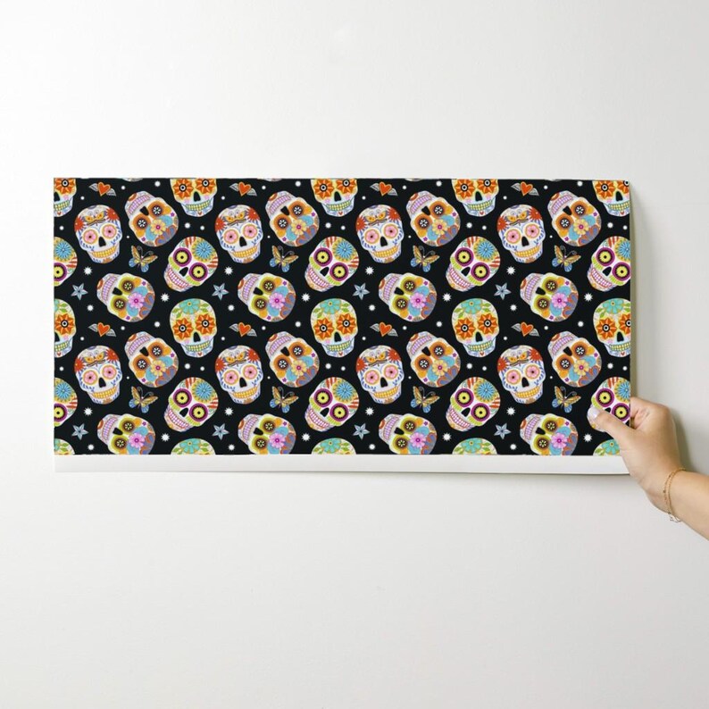 Halloween Wallpaper - Sugar Skulls Black By Mirabelleprint - Day of the Dead Custom Removable Self Adhesive Wallpaper Roll by Spoonflower image 9