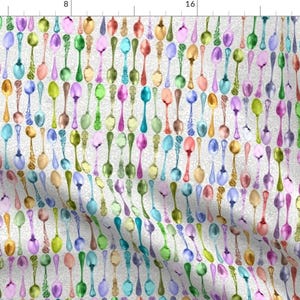 Rainbow Spoons Fabric - Vintage Rainbow Spoons On Silver Lace By Emmie Norfolk - Spoon Cotton Fabric By The Yard With Spoonflower