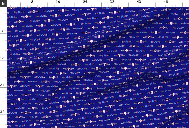 Sugar Skulls Fabric - Sugar Skulls Border 002 By Lowa84 - Sugar Skulls Guitars Floral Mexico Blue Cotton Fabric By The Yard With Spoonflower Bild 2